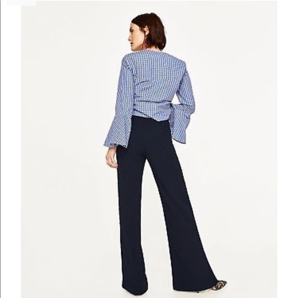 NWT Zara Navy Blue Pearl Slit Trousers Pants - Picture 6 of 8